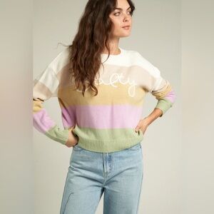 En Creme Salty Embroidered Striped Multicolor Sweater Size M/L